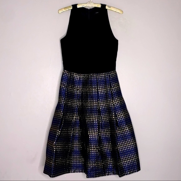 Carmen Marc Valvo Metallic A Line Plunging a neck black blue gold 6 - Picture 3 of 9